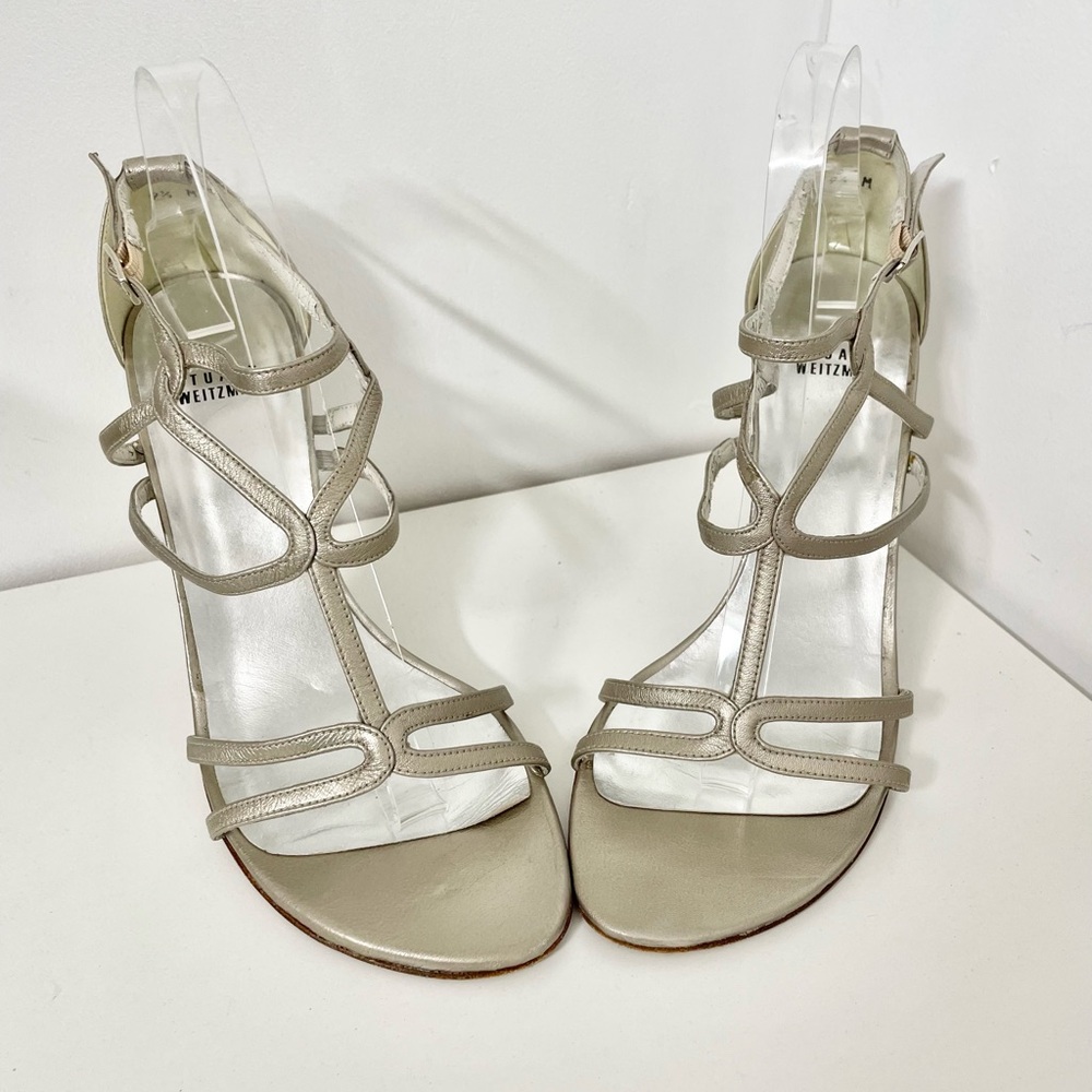 Stuart Weitzman Silver Bronze Strappy Gladiator Heels sz9.5